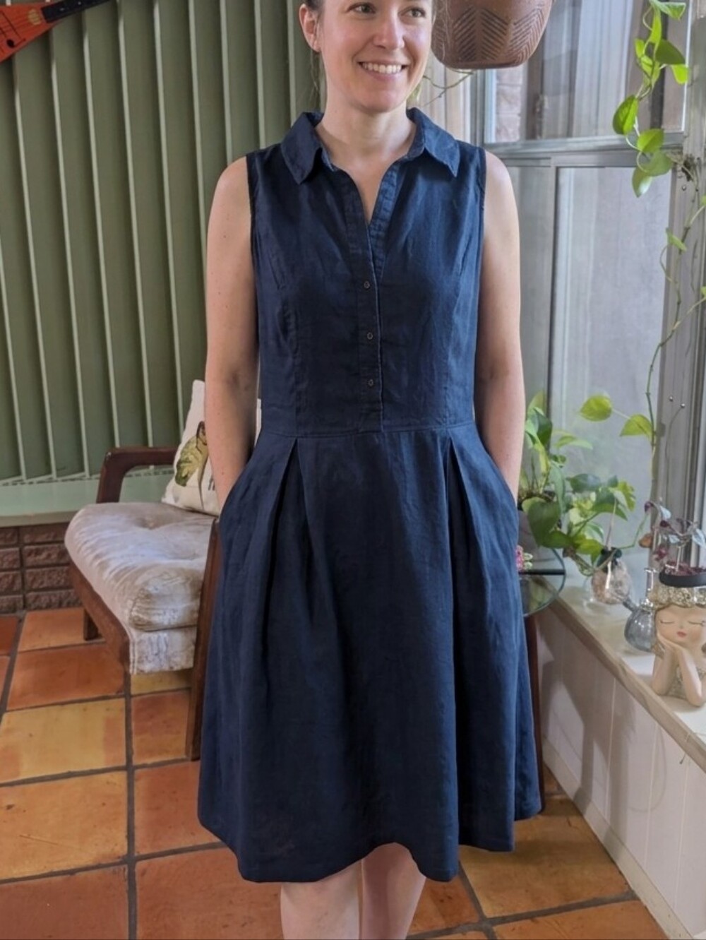Tommy Hilfiger Navy Blue Sleeveless Linen Dress.